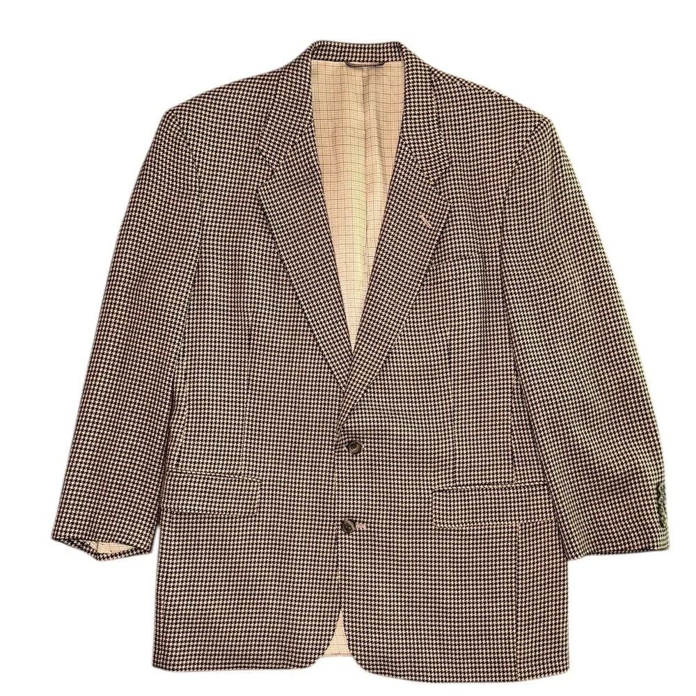 VTG Christian Dior Le Connaisseur Men’s Beige Houndstooth Blazer Sport Coat 44L - Picture 2 of 15